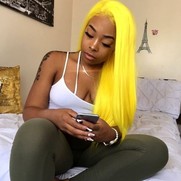 22” Yellow Straight Lace Front Wig NEW